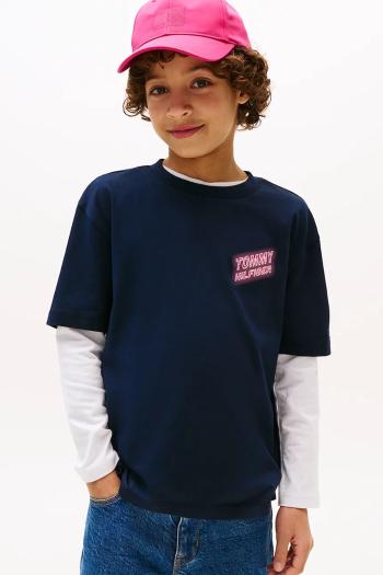 Detské bavlnené tričko Tommy Hilfiger tmavomodrá farba, s potlačou, KB0KB09849