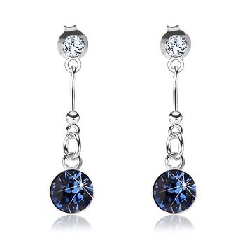 Strieborné náušnice 925, číry a tmavomodrý krištáľ Swarovski, palička