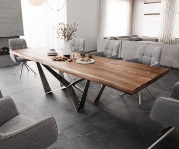 Jedálenský stôl Edge 300x100 XL akáciová hnedá plochá nerezová oceľ