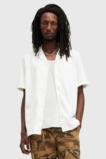 Bavlnená košeľa AllSaints HUDSON pánska, biela farba, voľný strih, M081SA