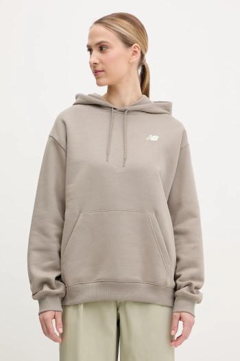 Mikina New Balance dámska, béžová farba, s kapucňou, s potlačou, WT51947DOK