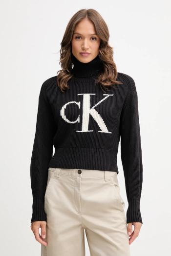 Bavlnený sveter Calvin Klein Jeans čierna farba, teplý, s rolákom, LV047D349G