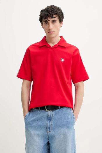 Polo tričko HUGO pánske, červená farba, s nášivkou, 50531311