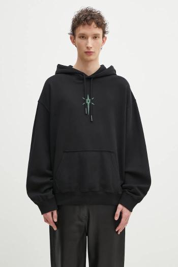 Bavlnená mikina Marcelo Burlon County Goth Boxy Hoodie Black Deep Green pánska, čierna farba, s kapucňou, s potlačou, CMBB10CS25FLE0021052