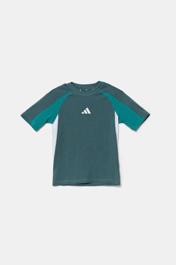 Detské bavlnené tričko adidas zelená farba, vzorované, JW4966