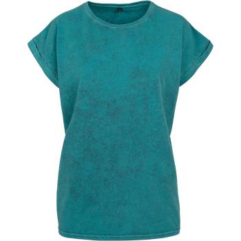 Build Your Brand Ležérne dámske tričko Acid Washed - Teal / čierna | XXL