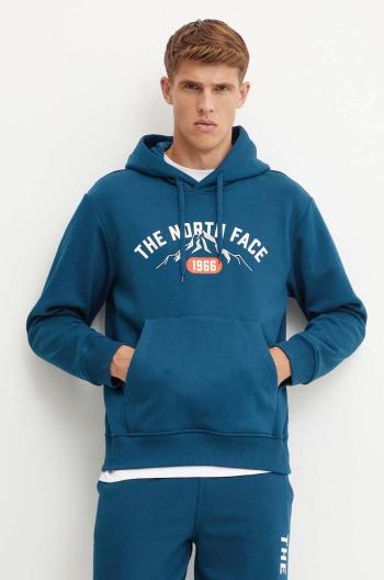 Mikina The North Face Hoodie Varsity Graphic pánska, tyrkysová farba, s kapucňou, s potlačou, NF0A89DJ1NO1