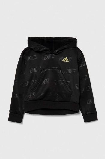 Detská mikina adidas JG BLUV Q4 HD čierna farba, s kapucňou, vzorovaná