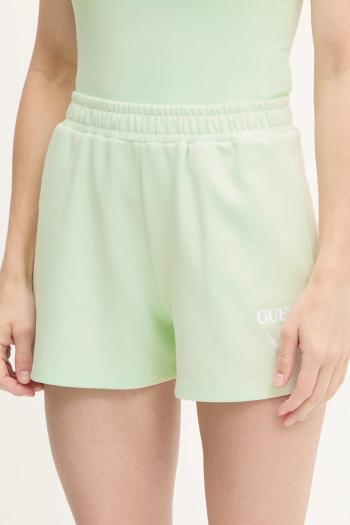 Šortky Guess ROBERTA zelená farba, s nášivkou, vysoký pás, V5GD19 KC3D2