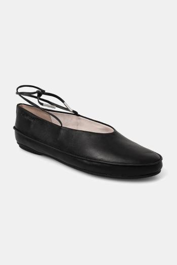 Kožené balerínky Calvin Klein BALLERINA MARY JANE STRAP LTH čierna farba, HW0HW02656