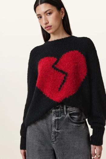 Vlnený sveter AllSaints LUVHEART dámsky, čierna farba, teplý, W078KC