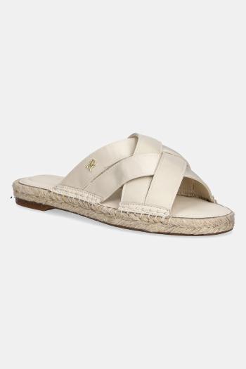 Šľapky Tommy Hilfiger SATIN ESPADRILLE MULE dámske, béžová farba, FW0FW08502