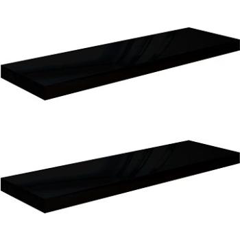 Shumee plávajúce nástenné 2 ks čierna vysoký lesk 80×23,5×3,8 cm, 323773