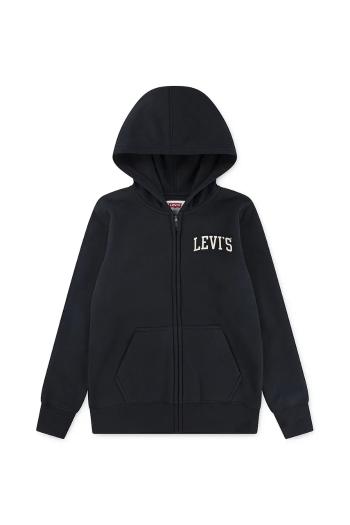 Detská mikina Levi's LEGENDARY FULL ZIP HOODIE čierna farba, s kapucňou, s potlačou, 9EN722