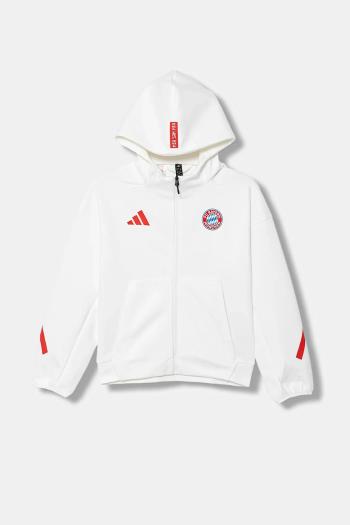 Detská mikina adidas Performance FC Bayern Munich biela farba, s kapucňou, s potlačou, JM9437
