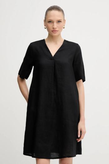 Ľanové šaty United Colors of Benetton čierna farba, mini, oversize, 4AGHDV0B0