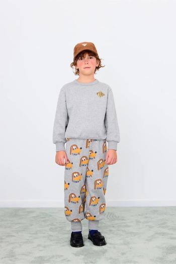 Detské bavlnené tepláky Tinycottons DOGS SWEATPANT šedá farba, vzorované, AW25-068