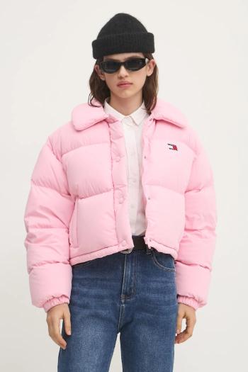 Páperová bunda Tommy Jeans dámska, ružová farba, zimná, DW0DW20390