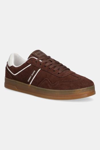 Semišové tenisky Tommy Jeans THE GREENWICH SUEDE hnedá farba, EM0EM01516