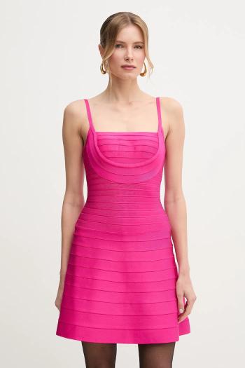 Šaty Herve Leger Milly ružová farba, mini, áčkový strih, HLT8499590