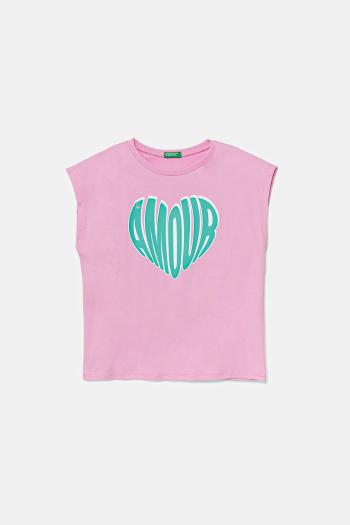 Detské bavlnené tričko United Colors of Benetton ružová farba, 3JERC10PB