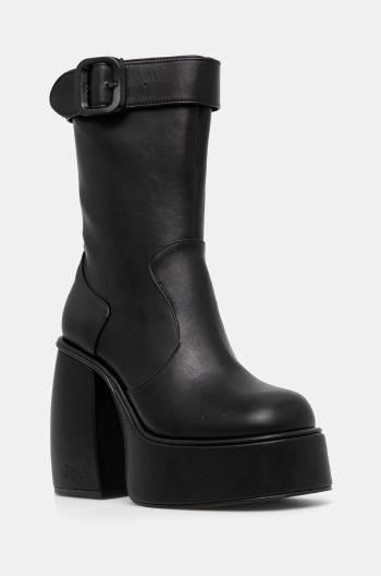 Členkové topánky Buffalo Heart Bootie Buckle dámske, čierna farba, na podpätku, 1220059-BLK