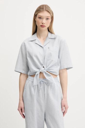 Košeľa s prímesou ľanu Tommy Jeans voľný strih, s klasickým golierom, DW0DW20286