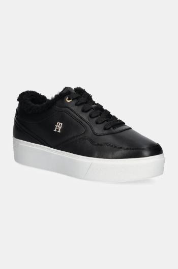 Kožené tenisky Tommy Hilfiger ESSENTIAL PLATFORM SNEAKER FUR čierna farba, FW0FW08349