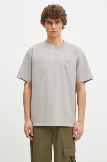 Bavlnené tričko Norse Projects Simon Loose Organic Heavy Jersey N Patch pánske, šedá farba, jednofarebné, N01.0667.1071