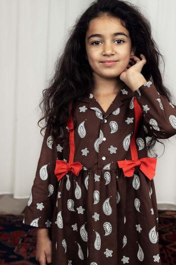 Dievčenské bavlnené šaty Mini Rodini Paisley hnedá farba, mini, áčkový strih, 2475010016
