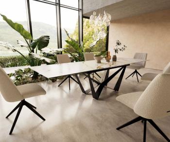 Jedálenský stôl Edge 200-300x100 keramický Calacatta Luxe bielo-zlatý