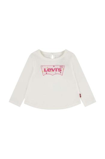 Detské bavlnené tričko s dlhým rukávom Levi's LVG CURVED HEM LS TEE béžová farba