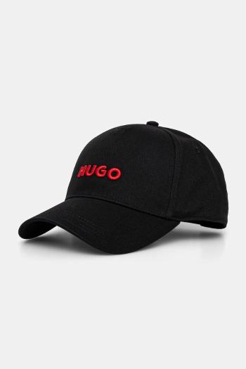 Bavlnená šiltovka HUGO čierna farba, s nášivkou, 50533410