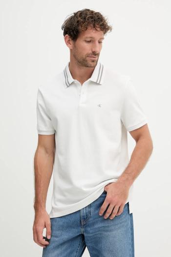 Bavlnené polo tričko Calvin Klein Jeans biela farba, s potlačou, LV04RC276G