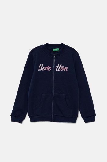 Detská bavlnená mikina United Colors of Benetton tmavomodrá farba, s potlačou, 3J70G5037