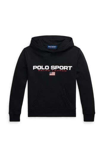 Detská mikina Polo Ralph Lauren čierna farba, s kapucňou, s potlačou, 323962111002