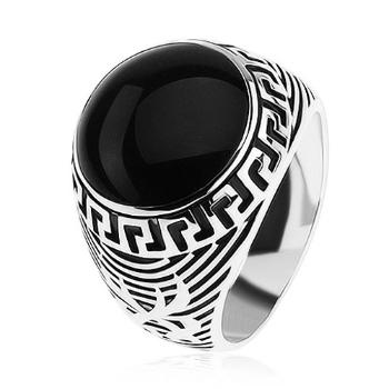 Prsteň zo striebra 925, čierny glazúrovaný kruh, ornament gréckeho kľúča - Veľkosť: 67 mm