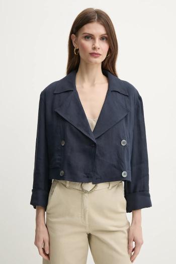 Ľanový kabát Marella FLAVIO dámske, tmavomodrá farba, prechodná, oversize, 2513041094200