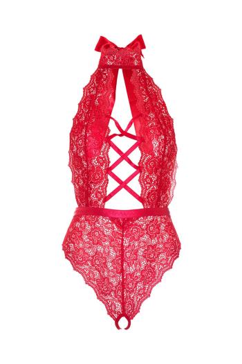 Červené čipkované crotchless body 89245