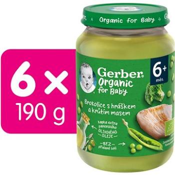 GERBER Organic detský príkrm brokolica s hráškom a morčacím mäsom 6× 190 g (8445290155740)