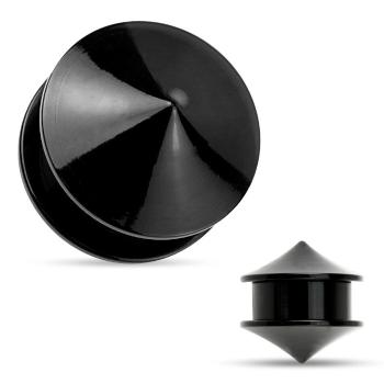 Plug do ucha, akryl čiernej farby, dva lesklé hladké kužele - Hrúbka: 6 mm 