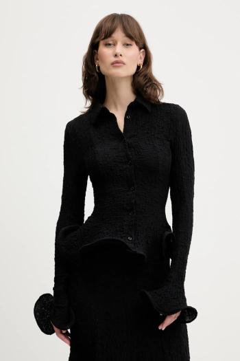 Košeľa MSGM čierna farba, slim, s klasickým golierom, 3842MDE08.257317