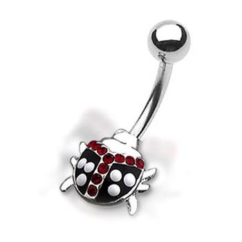 Piercing do pupku - bodkovaná lienka s červenými zirkónmi