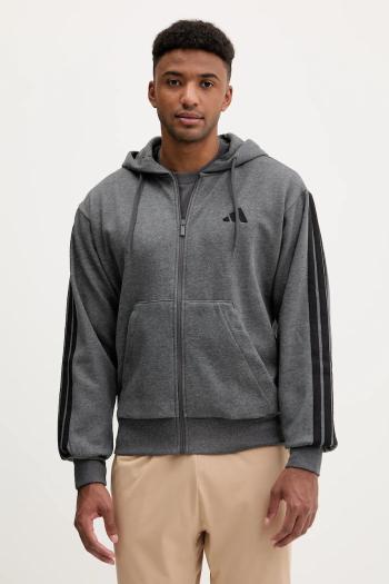 Kardigán adidas Essentials šedá farba, s kapucňou, jednofarebný, JL9824