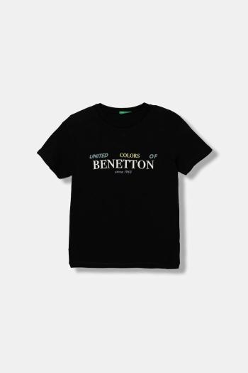 Detské bavlnené tričko United Colors of Benetton čierna farba, s potlačou, 3I1XC10Q4
