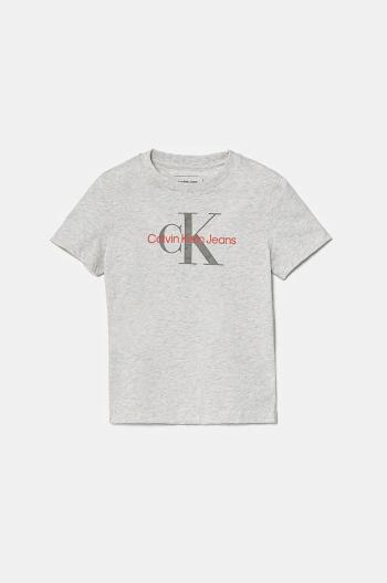 Detské bavlnené tričko Calvin Klein Jeans šedá farba, s potlačou, IU0IU00676