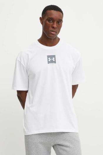 Bavlnené tričko Under Armour HW OS BOX pánske, biela farba, s potlačou, 1386803