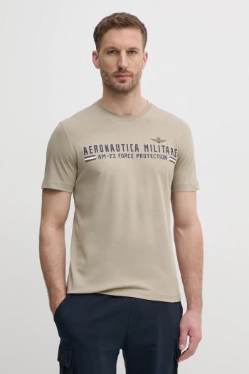 Bavlnené tričko Aeronautica Militare pánske, béžová farba, s potlačou, TS1942J538