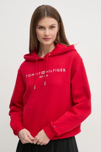 Mikina Tommy Hilfiger dámska, červená farba, s kapucňou, s nášivkou, WW0WW43598