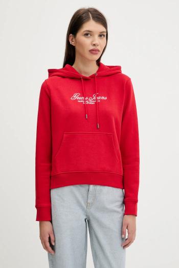 Bavlnená mikina Guess Jeans červená farba, s kapucňou, s nášivkou, W5YQ13 K68I4
